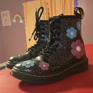 Dr. Martens Black Boots with Glitter and Floral Pattern
